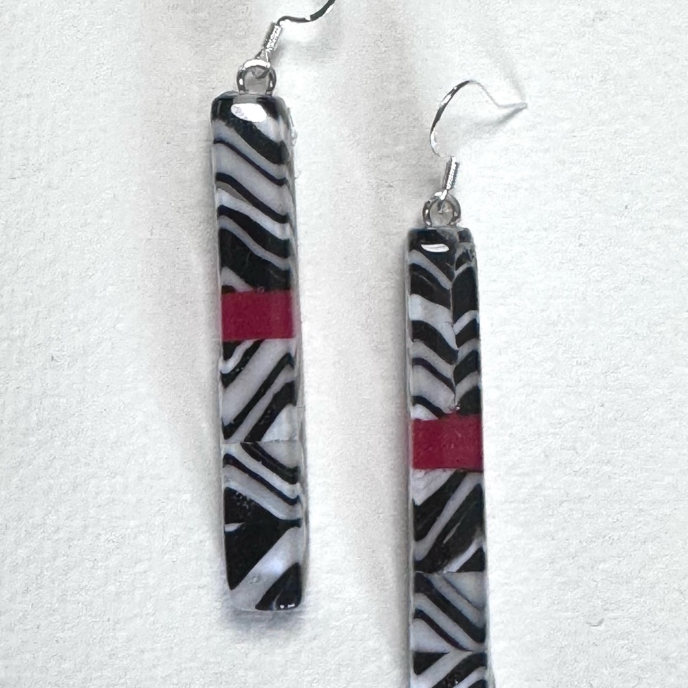 Black and White Geometric Earrings with Silver Hooks